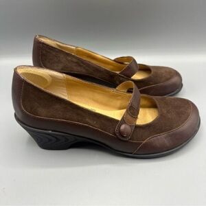 Softspots Brown Leather Suede Mary Jane Wedge Shoes